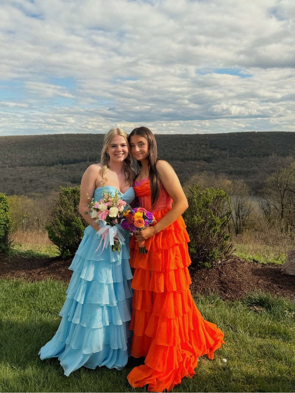 Orange Tiered Ruffle Prom Dress - Sleeveless Evening Gown - Picture 2 of 5